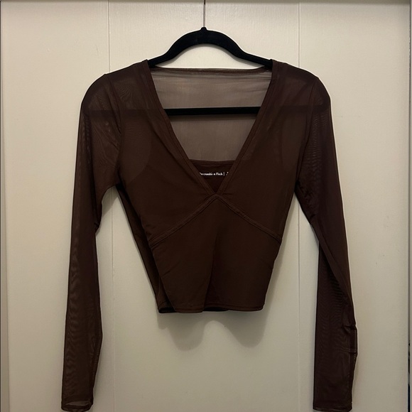Abercrombie & Fitch Chocolate V-Neck Mesh Top - Picture 2 of 4
